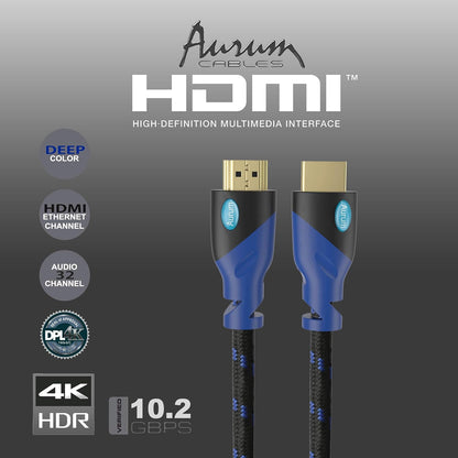 Aurum Ultra Series High Speed HDMI Cable with Ethernet - Braided 50 Ft HDMI Cable Extender Supports 3D and Audio Return Channel up to 4K Resolution - Compatible with TV, PC, Laptops, PS3-1 Pack