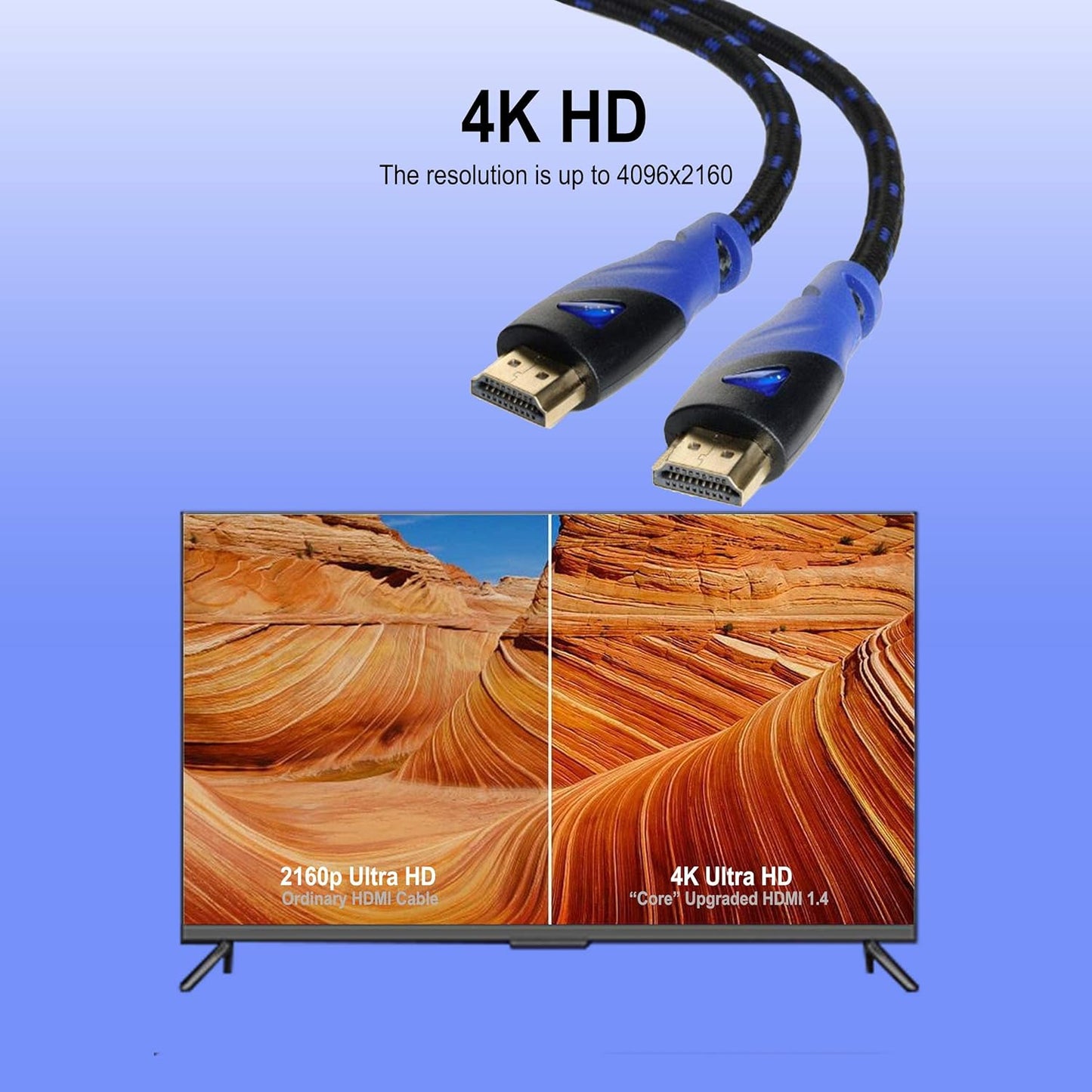 Aurum Ultra Series High Speed HDMI Cable with Ethernet - Braided 50 Ft HDMI Cable Extender Supports 3D and Audio Return Channel up to 4K Resolution - Compatible with TV, PC, Laptops, PS3-1 Pack